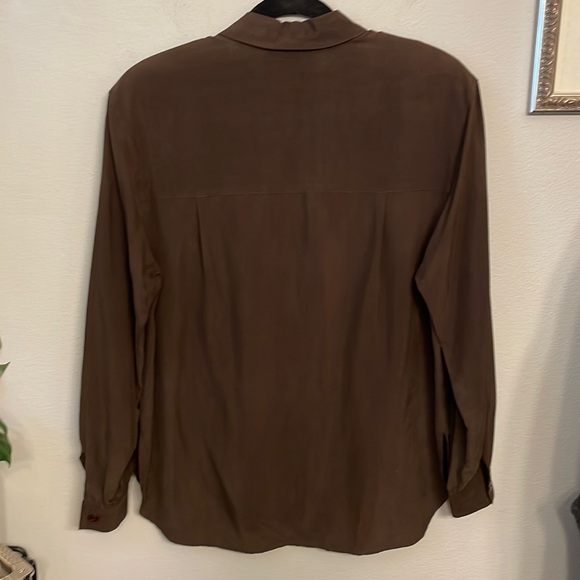 Vintage Brown Silk Button Down size M - Picture 3 of 6